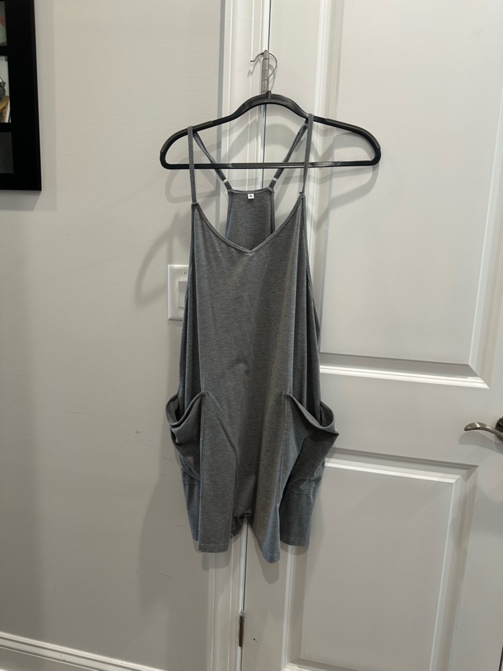 NO LONGER AVAILABLE Gray Strappy Women's Romper with Pockets